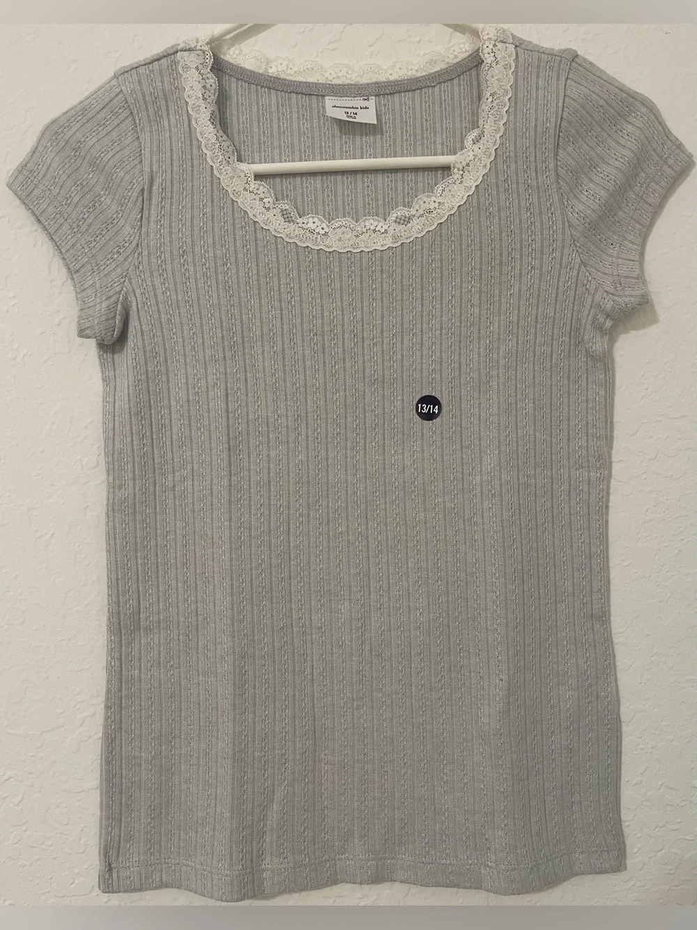 abercrombie kids Light Gray Ribbed Lace-Trim Tee